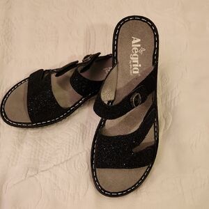 Alegria Loti Glitterati Sparkling Black Women's Wedge Sandals